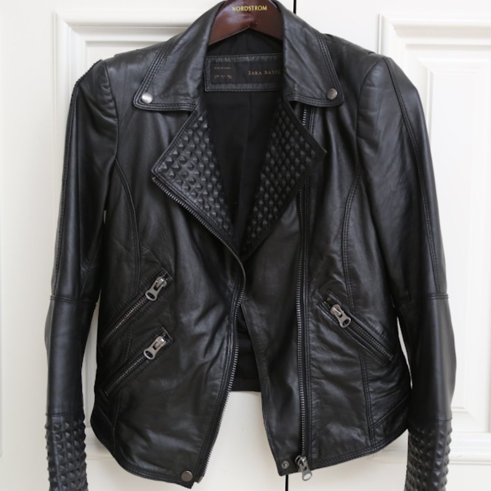 Zara Matte Black Studded Biker Moto Jacket